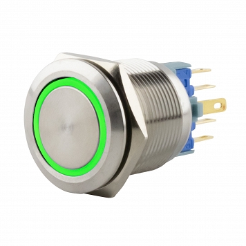 Przełącznik okrągły  on / off   Ø 22mm  podświetlany LED  ZIELONY płaski Seki