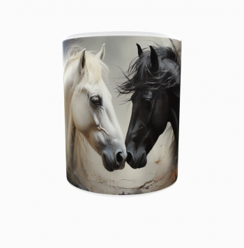 Kubek 300ml Koń Konie Czarny i Biały Horses