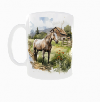 Kubek 300ml Konie akwarele Koń Horse wieś v1