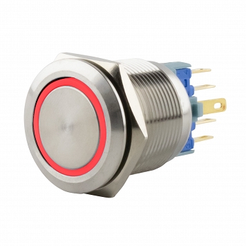 Przełącznik okrągły  on / off  Ø 22mm  podświetlany LED  CZERWONY płaski Seki