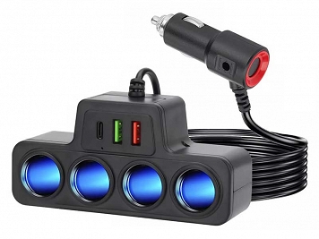 Adaptor bricheta auto x4 +2xUSB+tip C
