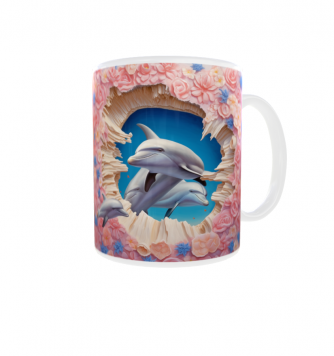 Kubek 300ml Kolekcja 3D v11 Delfiny kwiaty
