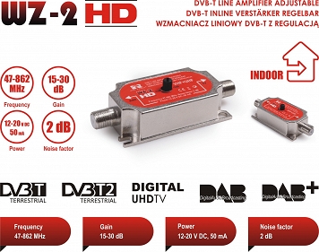 Wzmacniacz liniowy W-Z2  DVB-T DVB-T2  15-30dB 